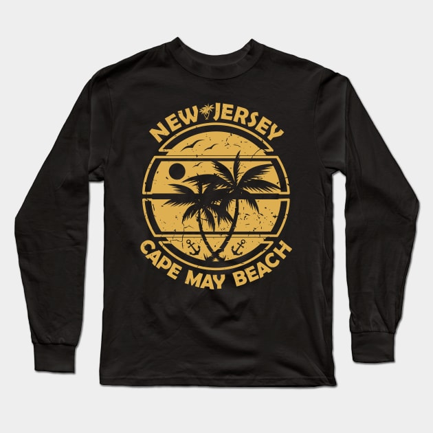 Cape May Beach New Jersey, Tropical Palm Trees, Ship Anchor - Summer Long Sleeve T-Shirt by Jahmar Anderson